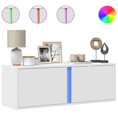 Mobile TV a Parete con Luci LED Bianco 100x31x35 cm - homemem39