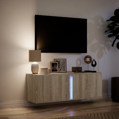 Mobile TV a Parete con Luci LED Rovere Sonoma 100x31x35 cm - homemem39
