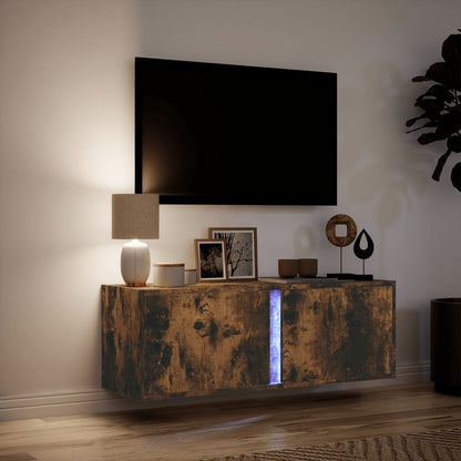 Mobile TV a Parete con Luci LED Rovere Fumo 100x31x35 cm - homemem39