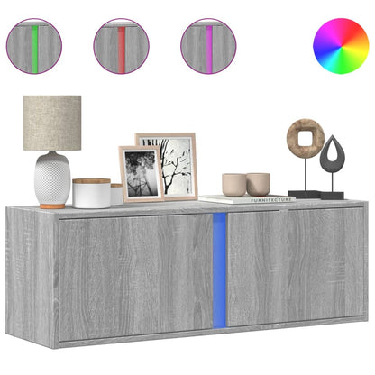 Mobile TV a Parete con Luci LED Grigio Sonoma 100x31x35 cm | homemem39
