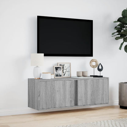 Mobile TV a Parete con Luci LED Grigio Sonoma 100x31x35 cm