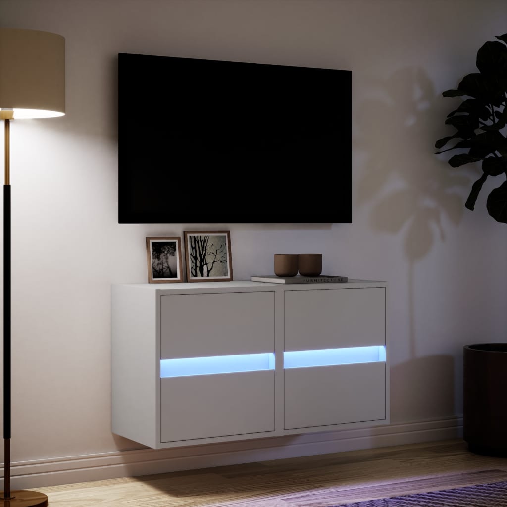 Mobili TV a Parete con Luci LED 2pz Bianchi 40x30x40 cm - homemem39