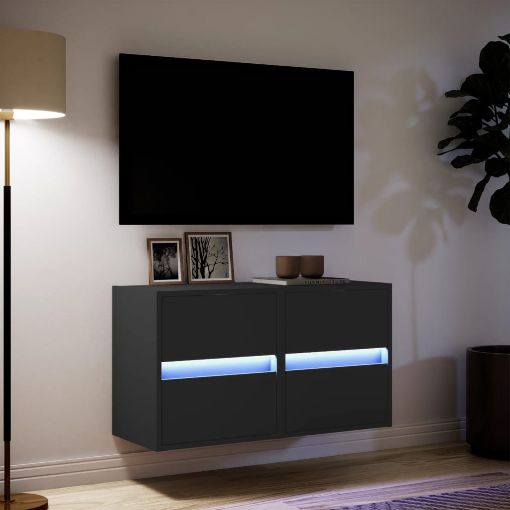 Mobili TV a Parete con Luci LED 2pz Neri 41x31x45 cm - homemem39