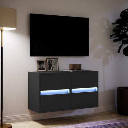 Mobili TV a Parete con Luci LED 2pz Neri 41x31x45 cm - homemem39