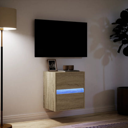 Mobile TV a Parete con Luci LED Rovere Sonoma 41x31x45 cm - homemem39