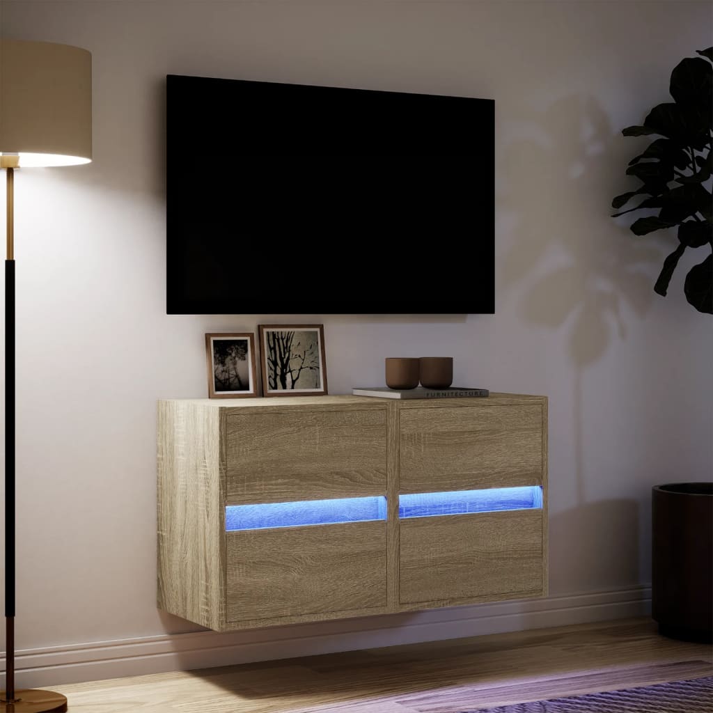 Mobili TV a Parete con Luci LED 2pz Rovere Sonoma 41x31x45 cm - homemem39