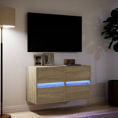 Mobili TV a Parete con Luci LED 2pz Rovere Sonoma 41x31x45 cm - homemem39