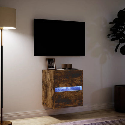 Mobile TV a Parete con Luci LED Rovere Fumo 41x31x45 cm - homemem39