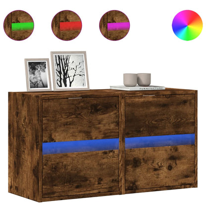 Mobili TV a Parete con Luci LED 2pz Rovere Fumo 41x31x45 cm
