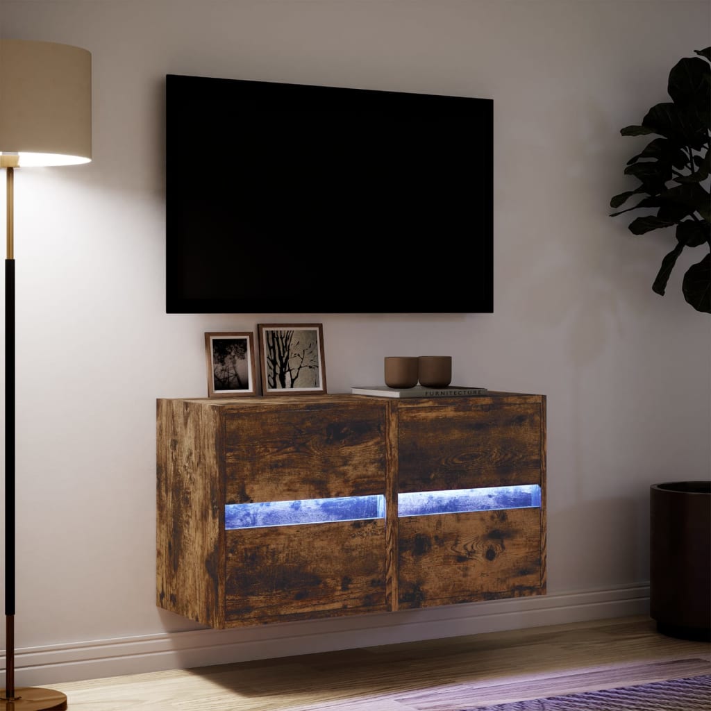 Mobili TV a Parete con Luci LED 2pz Rovere Fumo 41x31x45 cm