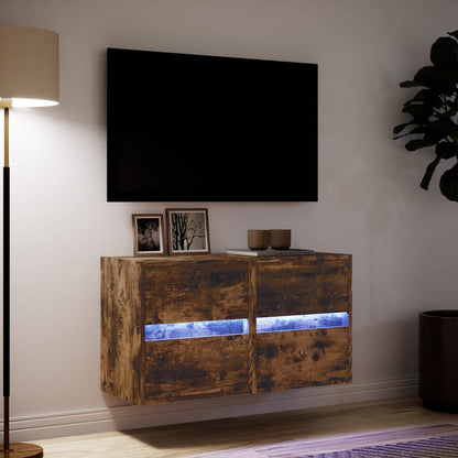 Mobili TV a Parete con Luci LED 2pz Rovere Fumo 41x31x45 cm