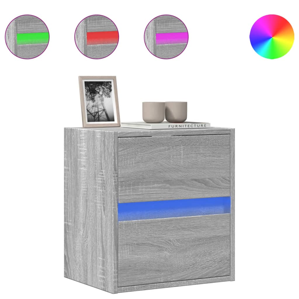 Mobile TV a Parete con Luci LED Grigio Sonoma 41x31x45 cm - homemem39