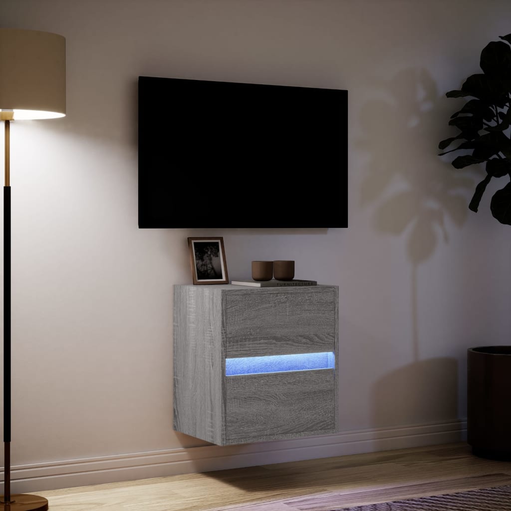 Mobile TV a Parete con Luci LED Grigio Sonoma 41x31x45 cm - homemem39