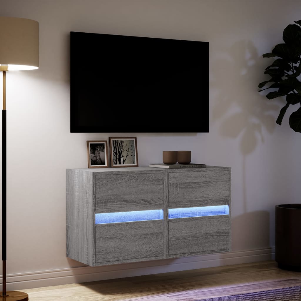 Mobili TV a Parete con Luci LED 2pz Grigio Sonoma 41x31x45 cm - homemem39
