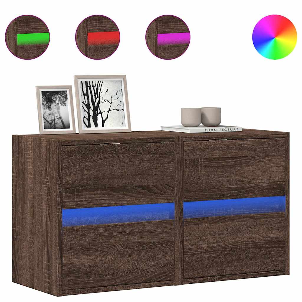 Mobili TV a Parete con Luci LED 2pz Rovere Marrone 41x31x45 cm