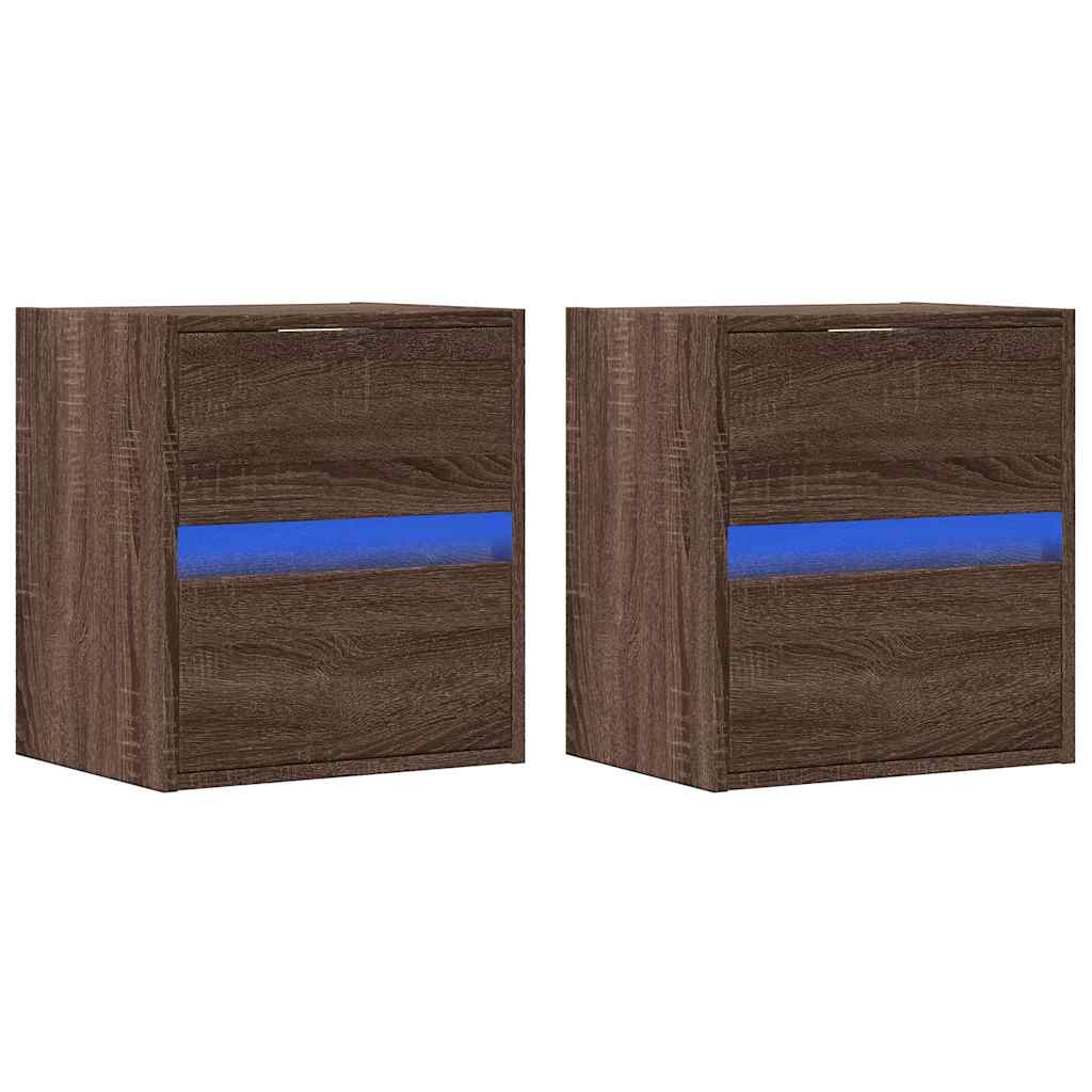 Mobili TV a Parete con Luci LED 2pz Rovere Marrone 41x31x45 cm