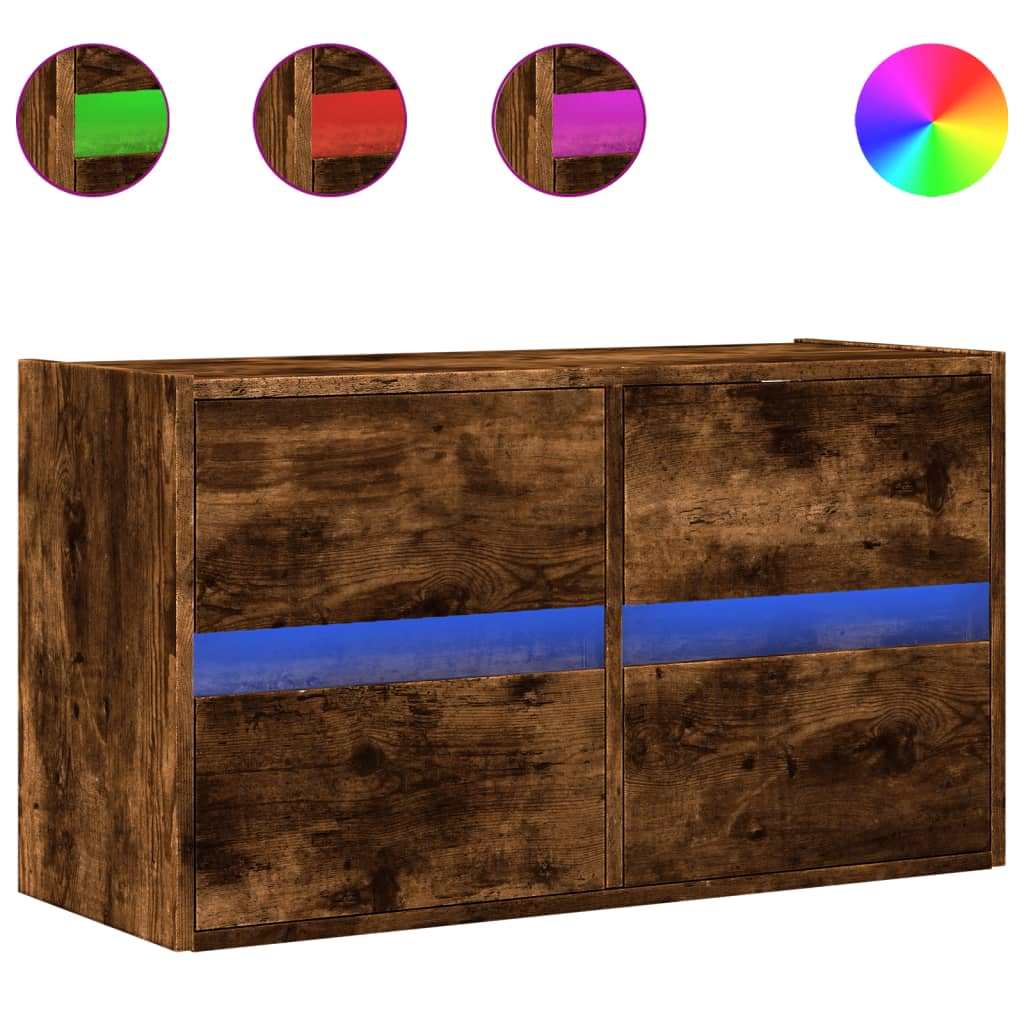 Mobile TV a Parete con Luci LED Rovere Fumo 80x31x45 cm - homemem39