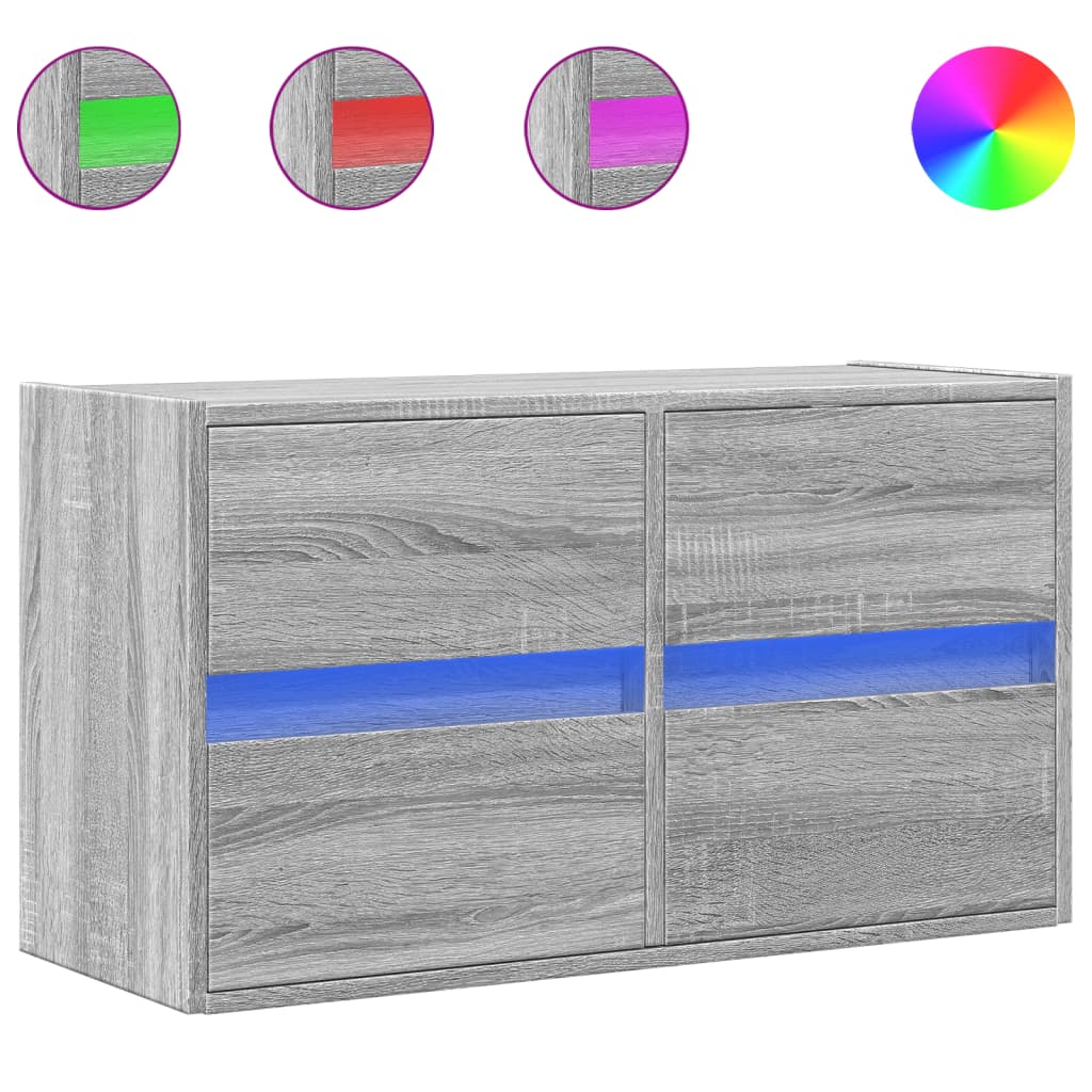 Mobile TV a Parete con Luci LED Grigio Sonoma 80x31x45 cm - homemem39