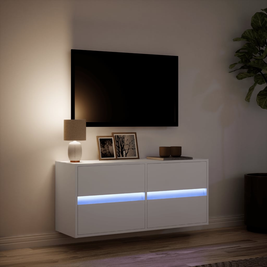 Mobile TV a Parete con Luci LED Bianco 100x31x45 cm - homemem39