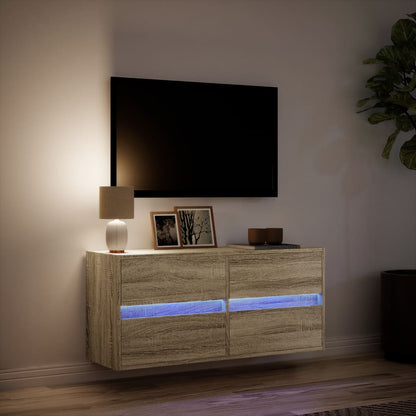 Mobile TV a Parete con Luci LED Rovere Sonoma 100x31x45 cm - homemem39