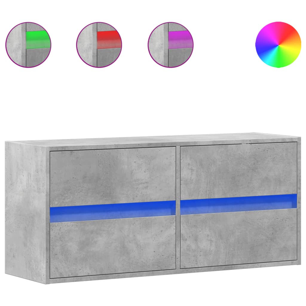 Mobile TV a Parete con Luci LED Grigio Cemento 100x31x45 cm - homemem39