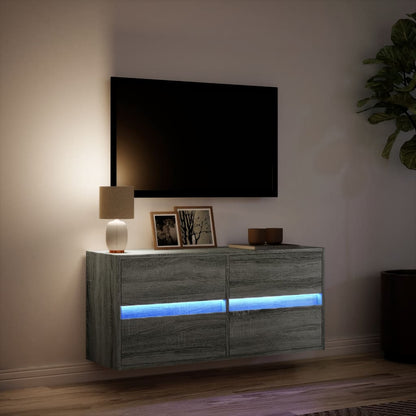 Mobile TV a Parete con Luci LED Grigio Sonoma 100x31x45 cm - homemem39