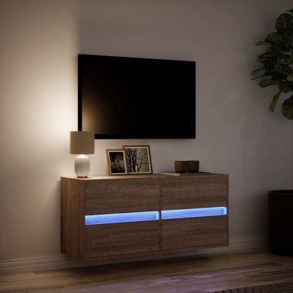 Mobile TV a Parete con Luci LED Rovere Marrone 100x31x45 cm - homemem39