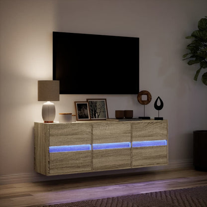 Mobile TV a Parete con Luci LED Rovere Sonoma 130x31x45 cm - homemem39