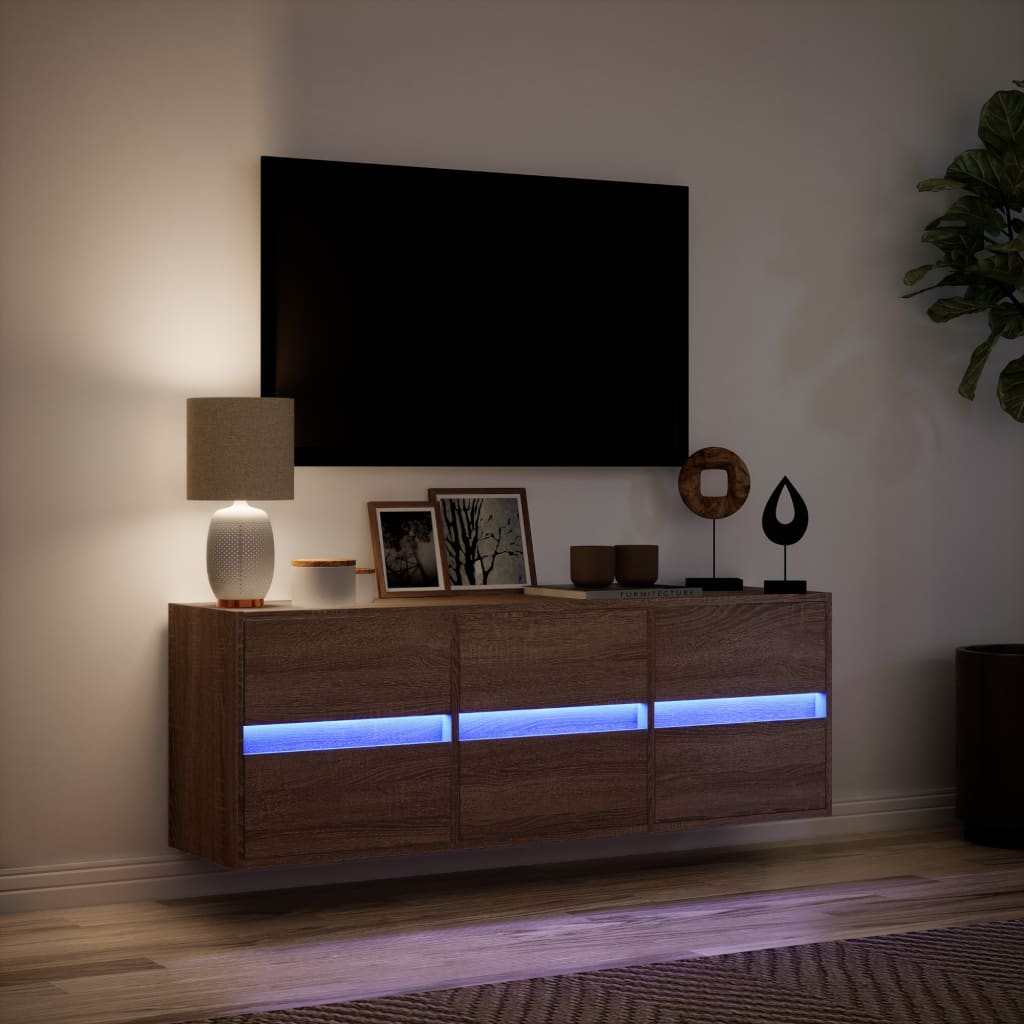Mobile TV a Parete con Luci LED Rovere Marrone 130x31x45 cm - homemem39