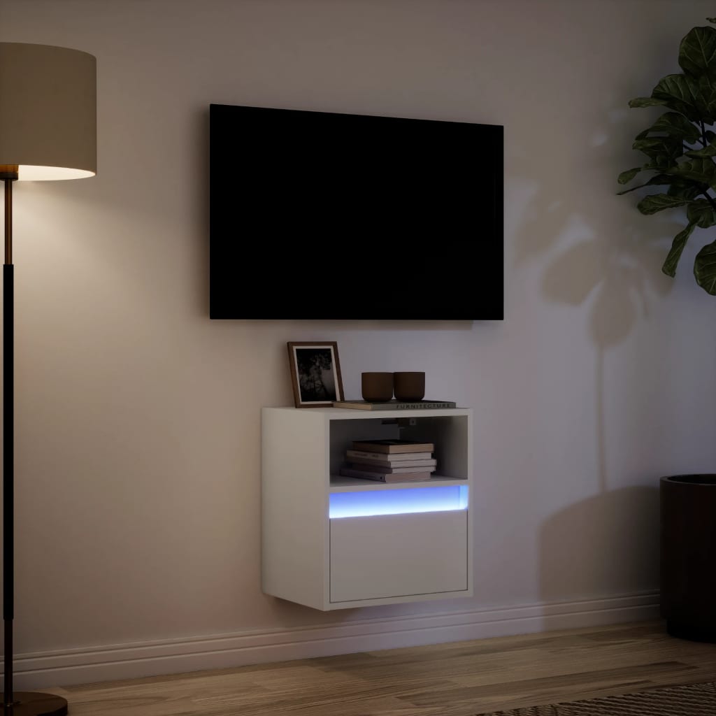 Mobile TV a Parete con Luci LED Bianco 41x31x45 cm - homemem39