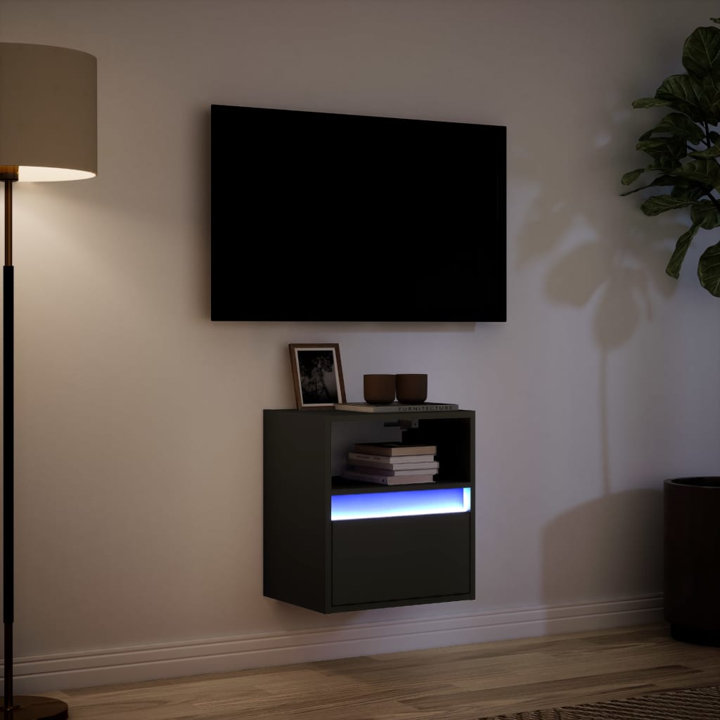 Mobile TV a Parete con Luci LED Nero 41x31x45 cm - homemem39