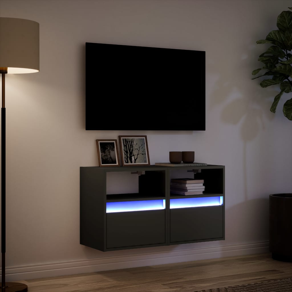 Mobili TV a Parete con Luci LED 2pz Neri 41x31x45 cm - homemem39