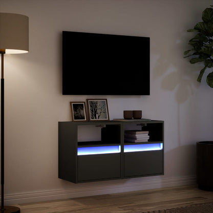 Mobili TV a Parete con Luci LED 2pz Neri 41x31x45 cm - homemem39