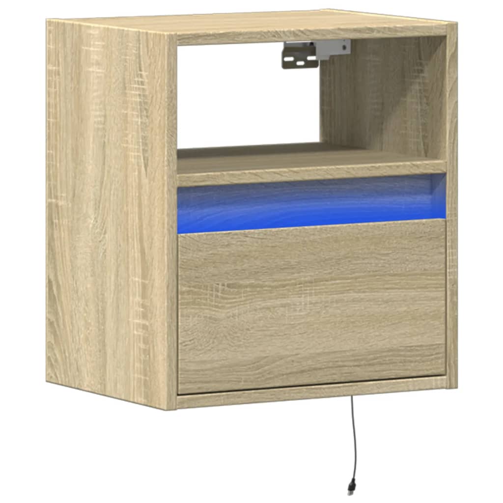 Mobile TV a Parete con Luci LED Rovere Sonoma 41x31x45 cm - homemem39