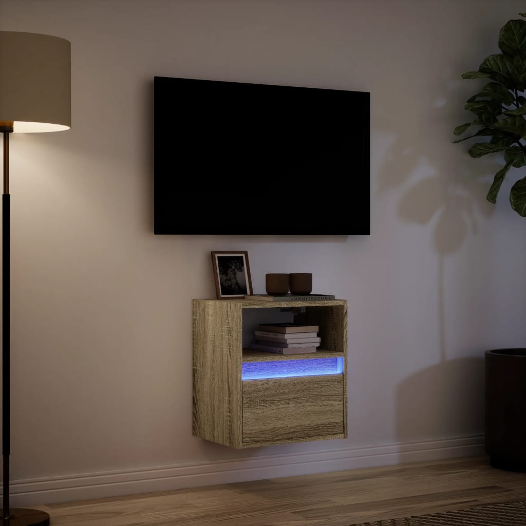 Mobile TV a Parete con Luci LED Rovere Sonoma 41x31x45 cm - homemem39