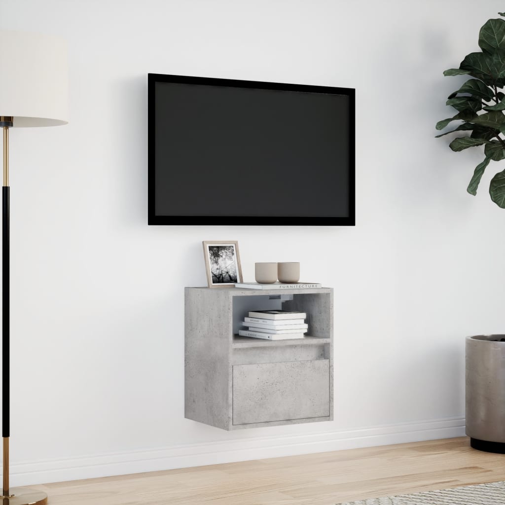 Mobile TV a Parete con Luci LED Grigio Cemento 41x31x45 cm
