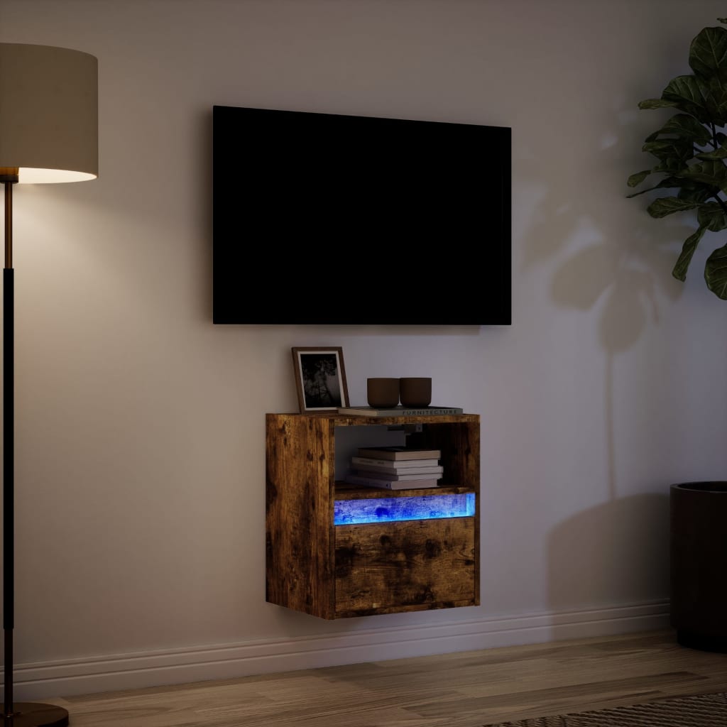 Mobile TV a Parete con Luci LED Rovere Fumo 41x31x45 cm - homemem39