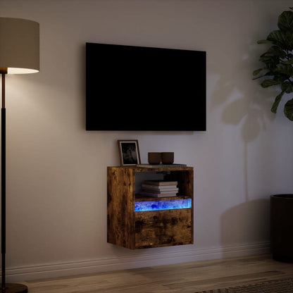 Mobile TV a Parete con Luci LED Rovere Fumo 41x31x45 cm - homemem39