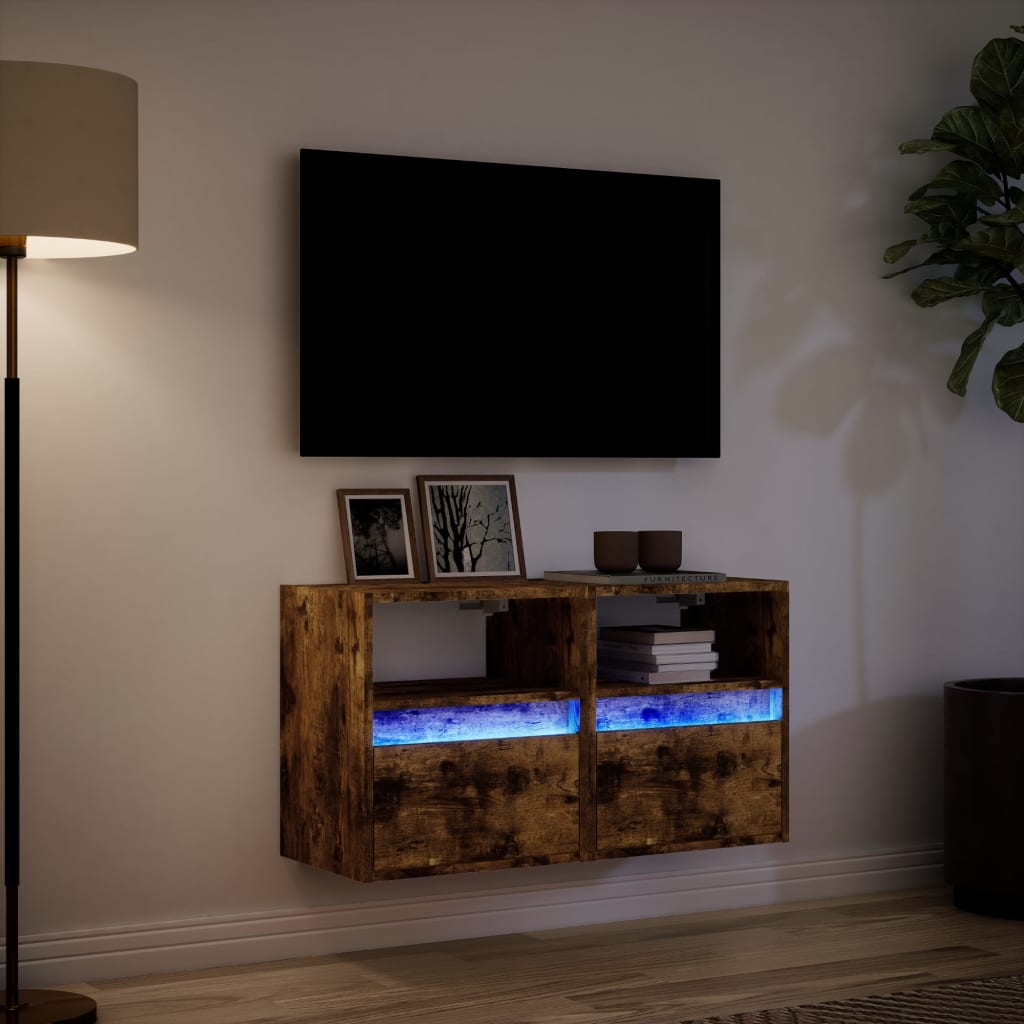 Mobili TV a Parete con Luci LED 2pz Rovere Fumo 41x31x45 cm - homemem39