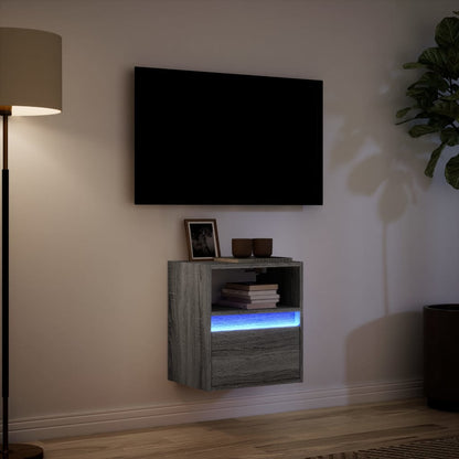 Mobile TV a Parete con Luci LED Grigio Sonoma 41x31x45 cm - homemem39