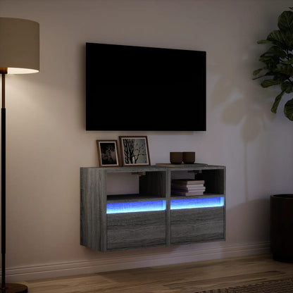 Mobili TV a Parete con Luci LED 2pz Grigio Sonoma 41x31x45 cm - homemem39
