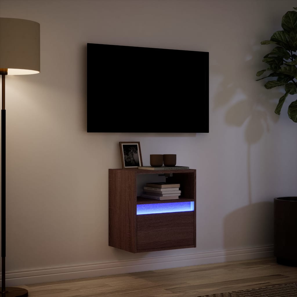 Mobile TV a Parete con Luci LED Rovere Marrone 41x31x45 cm - homemem39