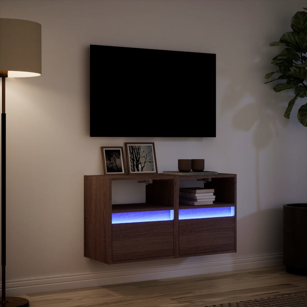 Mobili TV a Parete con Luci LED 2pz Rovere Marrone 41x31x45 cm - homemem39