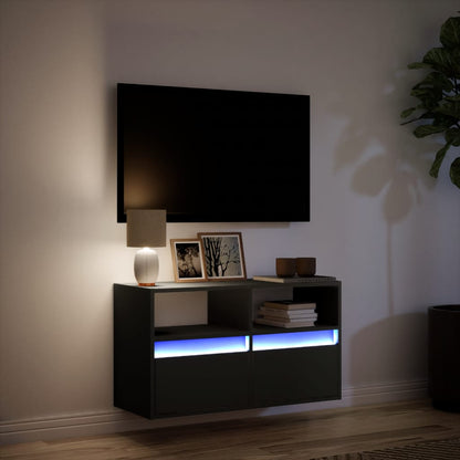 Mobile TV a Parete con Luci LED Nero 80x31x45 cm - homemem39