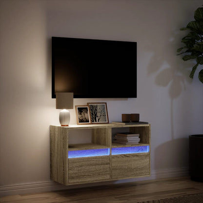 Mobile TV a Parete con Luci LED Rovere Sonoma 80x31x45 cm - homemem39
