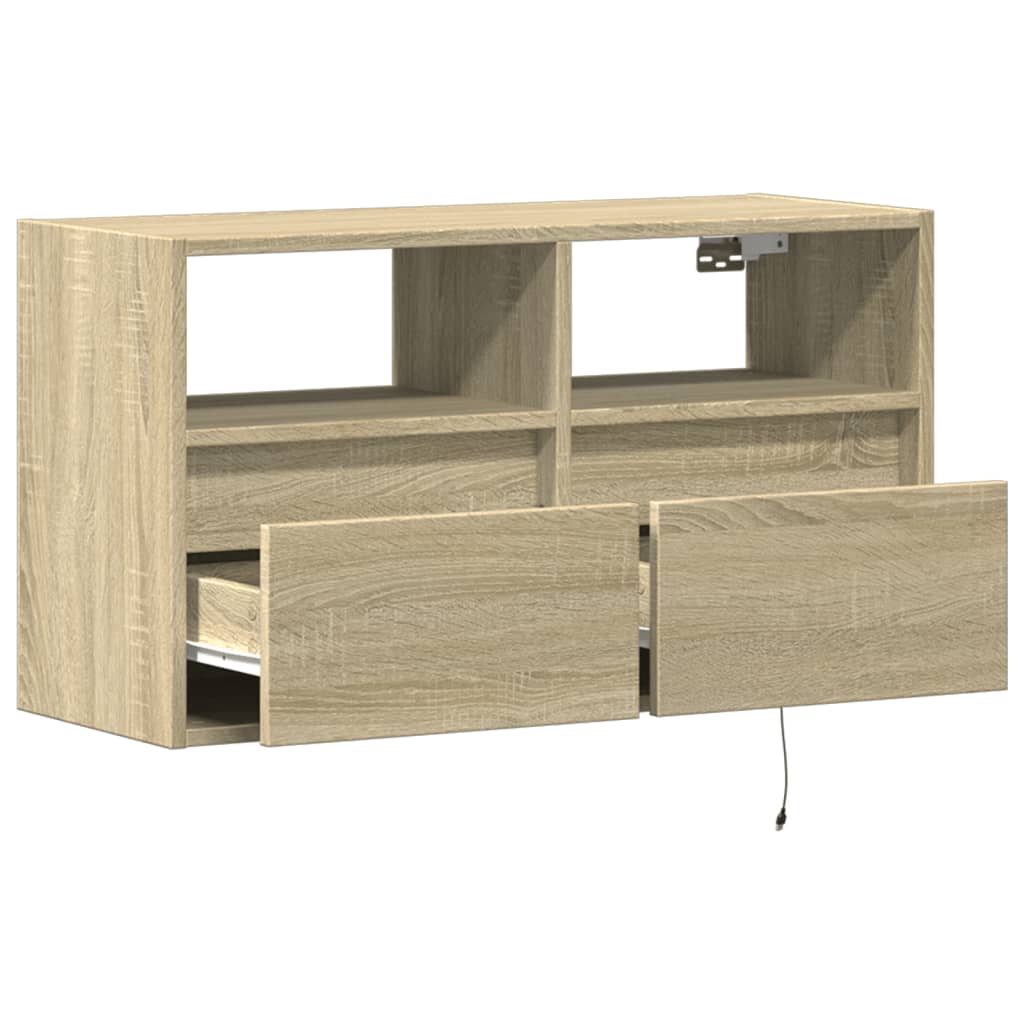 Mobile TV a Parete con Luci LED Rovere Sonoma 80x31x45 cm - homemem39