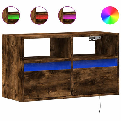 Mobile TV a Parete con Luci LED Rovere Fumo 80x31x45 cm