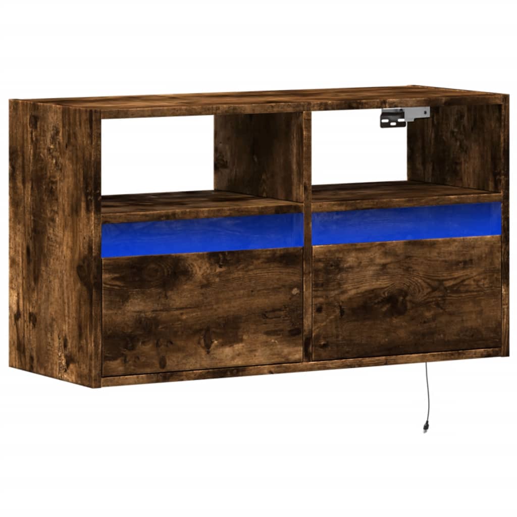Mobile TV a Parete con Luci LED Rovere Fumo 80x31x45 cm