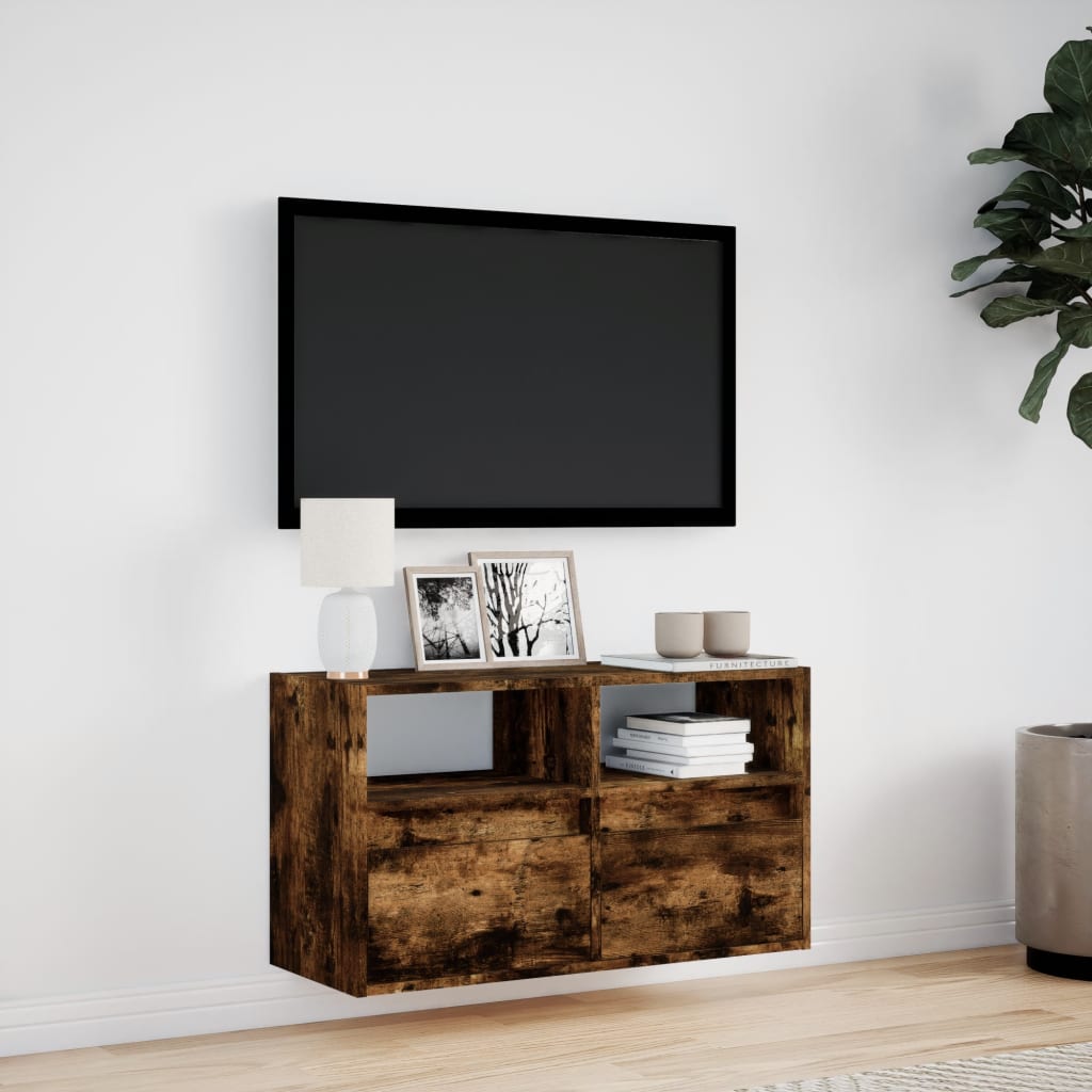 Mobile TV a Parete con Luci LED Rovere Fumo 80x31x45 cm