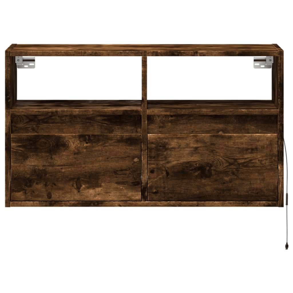 Mobile TV a Parete con Luci LED Rovere Fumo 80x31x45 cm | homemem39